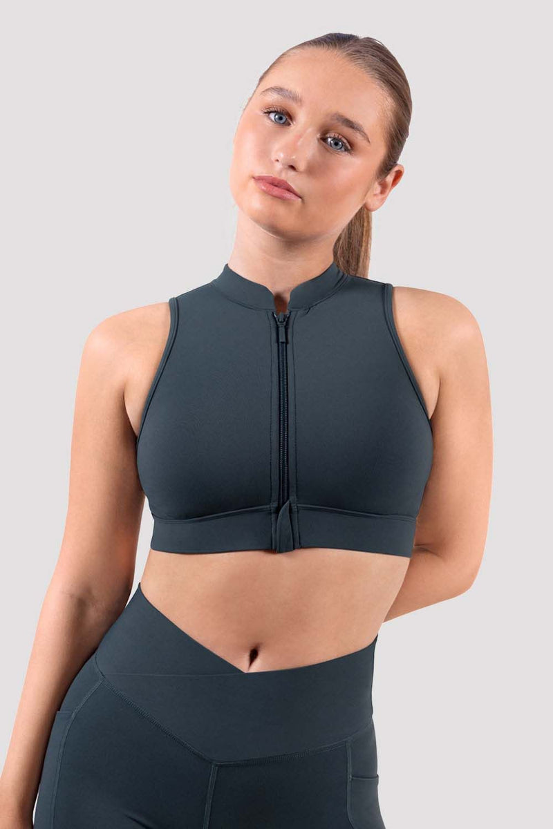 Wave Zipper Front Crop Top
