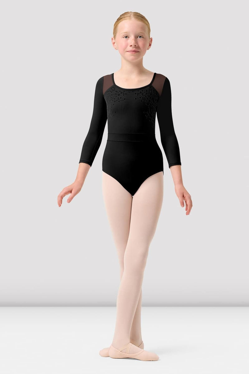 Girls Dara 3/4 Sleeve Leotard, Black BLOCH Dance UK