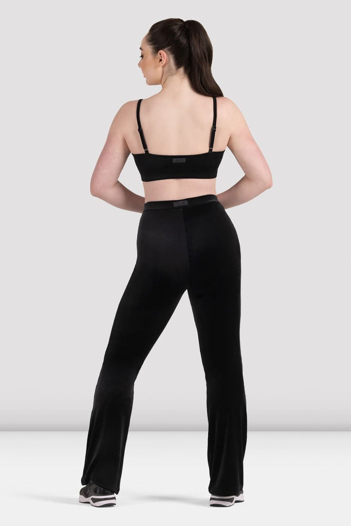 Bloch Luxe Touch Bandeau Bra in black paired wih Luxe Touch Kick Flare Legging on female model pictured from back