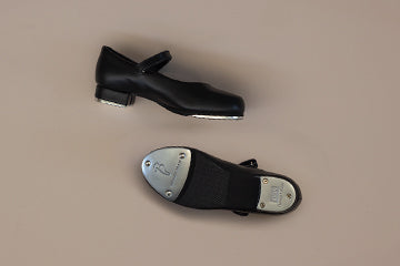 BLOCH UK Childrens Melody Tap Shoe in Black Leather with Velcro Strap, Flat Lay