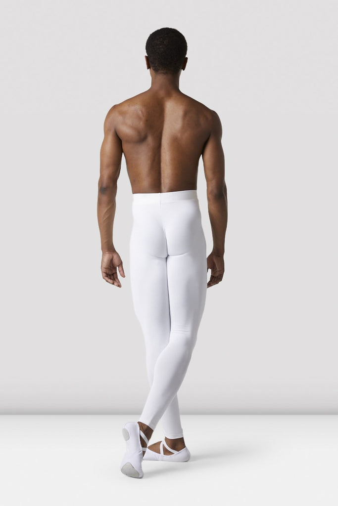White Bloch Mens Full Length Dance Tight on male model in classical position with arms by side from back